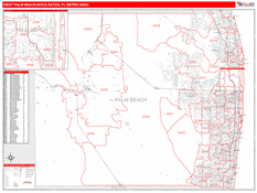 West Palm Beach-Boca Raton Metro Area Digital Map Red Line Style